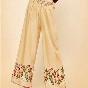 LINEN FABRIC EMBROIDED PALAZZO